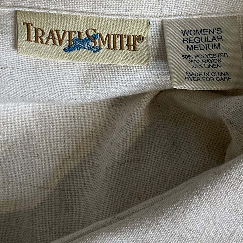 TravelSmith Women's Medium Linen Blend Short Sleeve Button Up Shirt Blouse - Picture 4 of 7